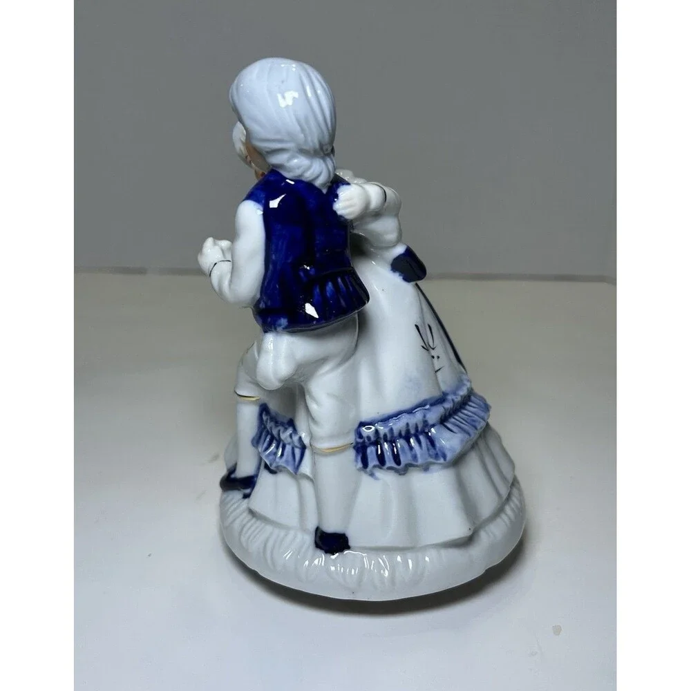 Vintage Colonial Porcelain Dancing Couple “Music Box” Figurine White/Blue Decor